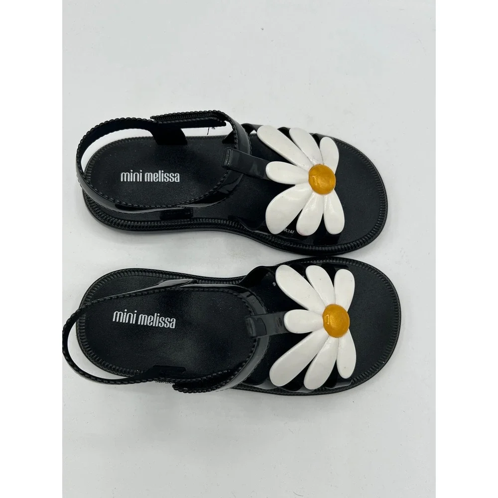 Mini Melissa Hip Bloomy Sandals Girls Sz 13 Daisy Black Flower Jelly Summer EUC